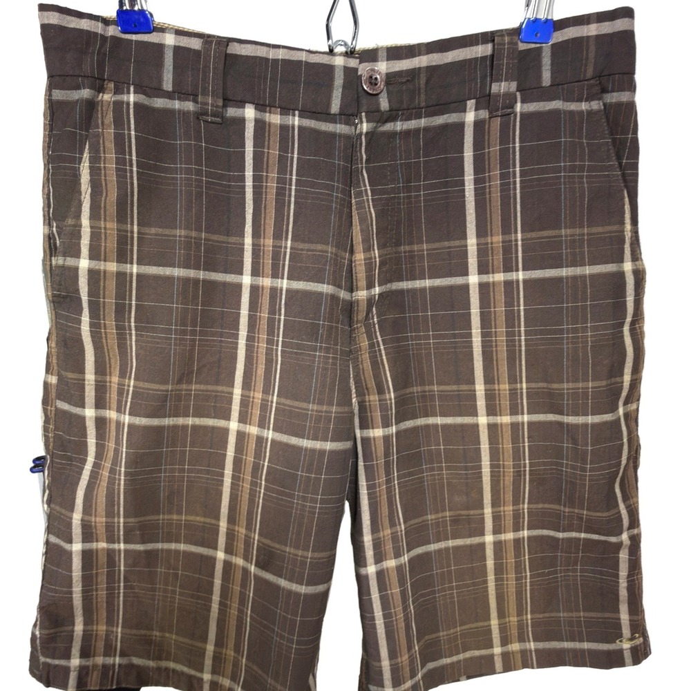 O'Neill Walk Shorts 32 Mens Plaid Flat Front Casual Surf Brown